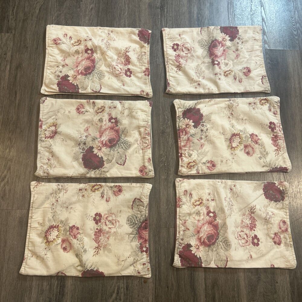 VTG Six Waverly Garden Placemats Norfolk Rose Pattern Shabby Chic Country